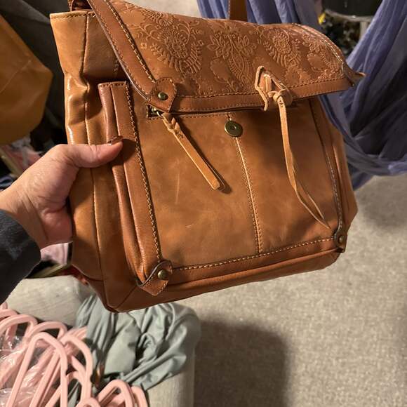 The Sak Ventura Convertible Brown Leather Backpack with Floral Emboss - Picture 3 of 5